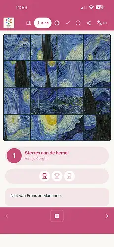 Audio player, quiz and language selection screens
