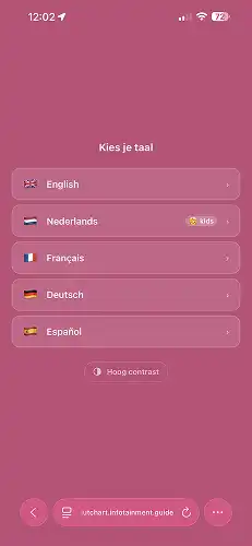 Audio player, quiz and language selection screens